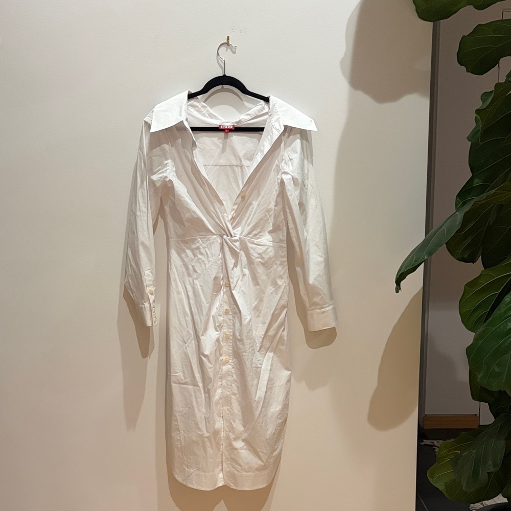 STAUD White Collared Twist-Front Blouse